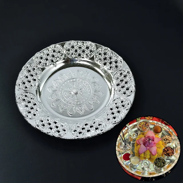 Pooja Thali Set – 8-Inch Plastic Silver Color for Festivals | Styleva