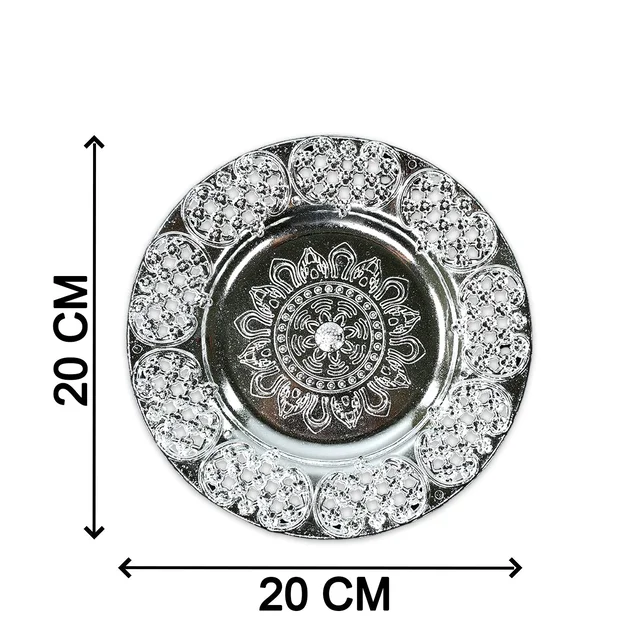 Pooja Thali Set – 8-Inch Plastic Silver Color for Festivals | Styleva
