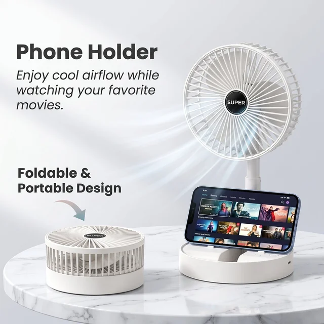 Portable Foldable USB Desktop Fan with Adjustable Height Stand (1 Pc)