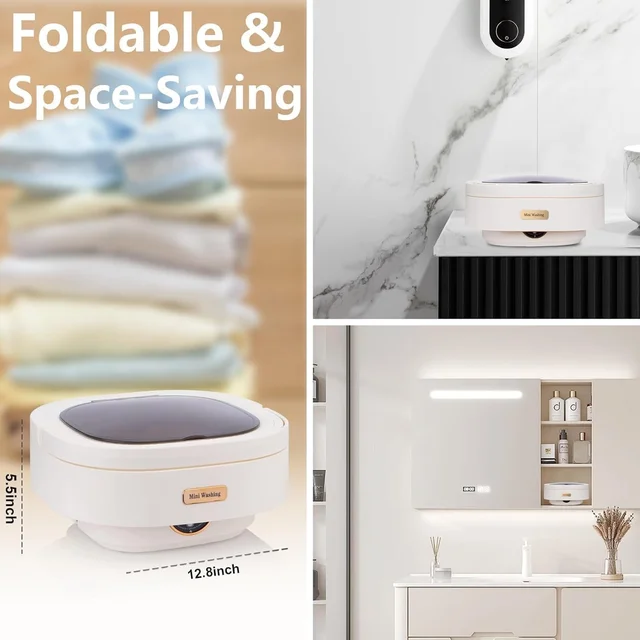 Portable Folding Washing Machine, Mini Collapsible Washer with Spin Basket (1 Pc)