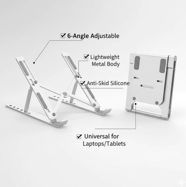 Portable Laptop Stand – 6-Angle Metal Riser for Desk | Wiregenix