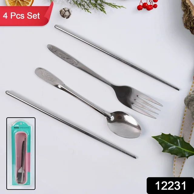 Portable Stainless Steel Cutlery Set – Durable 4-Pc Travel Utensils