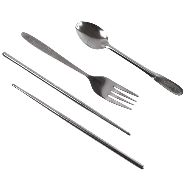 Portable Stainless Steel Cutlery Set – Durable 4-Pc Travel Utensils