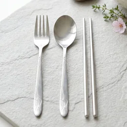 Portable Stainless Steel Cutlery Set Fork Spoon Chopsticks Pouch (4 Pc Set)