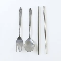 Portable Stainless Steel Cutlery Set Fork Spoon Chopsticks Pouch (4 Pc Set)