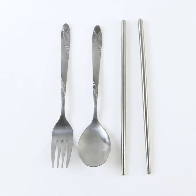 Portable Stainless Steel Cutlery Set Fork Spoon Chopsticks Pouch (4 Pc Set)