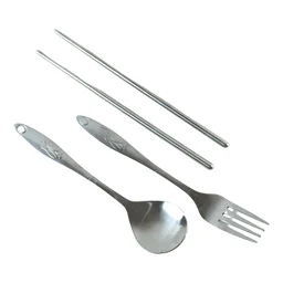 Portable Stainless Steel Cutlery Set Spoon Fork Chopsticks with Pouch (4 Pc Set)