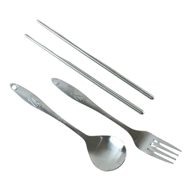 Portable Stainless Steel Cutlery Set Spoon Fork Chopsticks with Pouch (4 Pc Set)