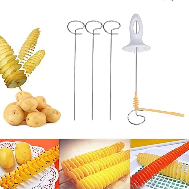 Potato Spiral Cutter – Manual Vegetable Slicer (4 Spits) | Quickslice