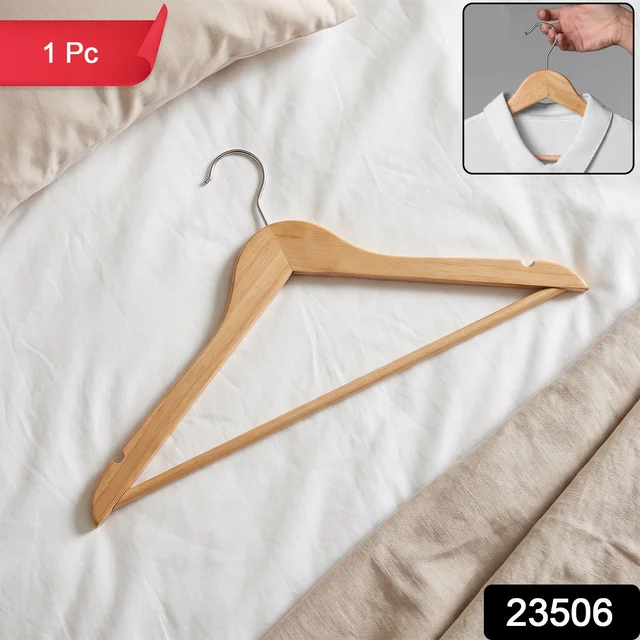 Premium Wooden Cloth Hanger Garment Coat Hanger with Bar for Wardrobe (1 Pc)