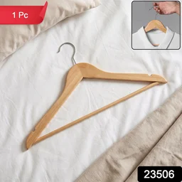 Premium Wooden Cloth Hanger Garment Coat Hanger with Bar for Wardrobe (1 Pc)