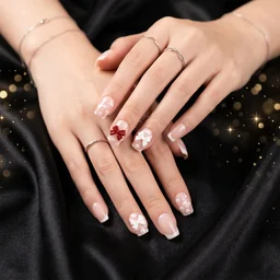 Press-On Nail Tips – Glitter 3D Floral Design with Strong Glue (Mix Design)