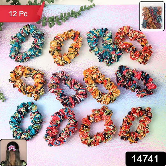 Printed Fabric Hair Scrunchies – Set of 12 Stylish Prints