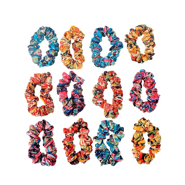 Printed Fabric Hair Scrunchies – Set of 12 Stylish Prints