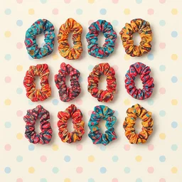 Printed Fabric Hair Scrunchies – Set of 12 Stylish Prints