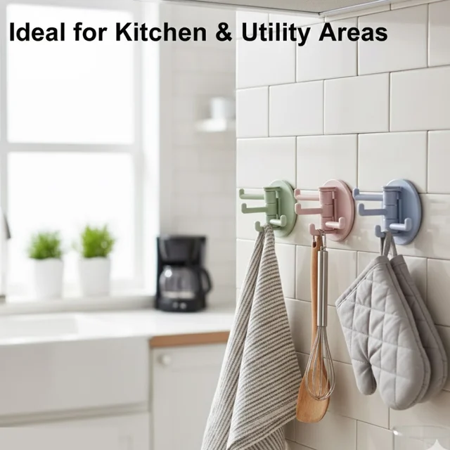 Punch-Free Sticky Hook – 3-Hook Rotating Organizer | GlimmerHome