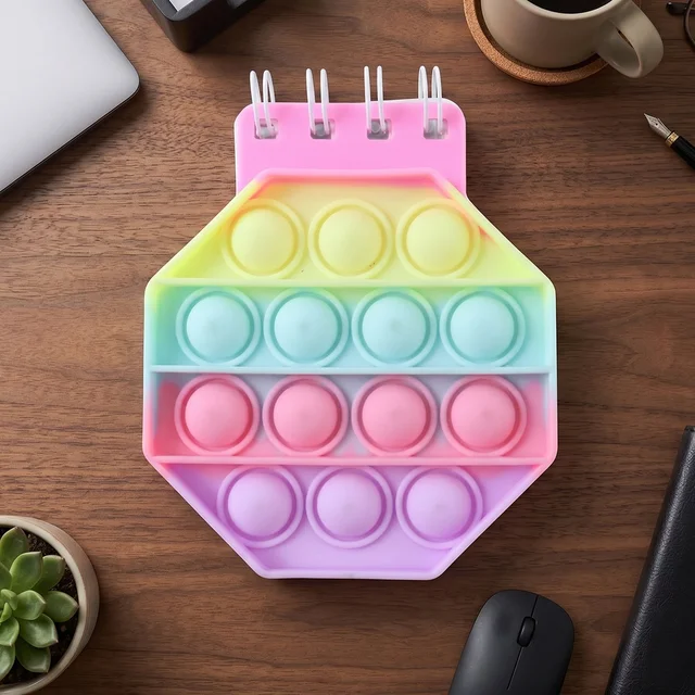 Push Bubble Pop It Fidget Diary Pastel Hexagon Notebook for Kids (1 Pc)