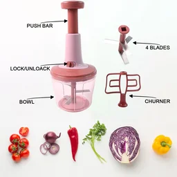 Push Chopper 1000ml – Sharp Stainless Steel Blades, Easy Prep