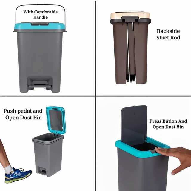 Push N Pedal Plastic Dustbin – 10L Capacity, Hands-Free Hygiene