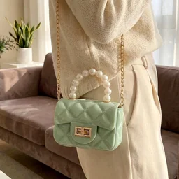 Quilted Mini Handbag – Elegant Pearl Handle & Chain Strap