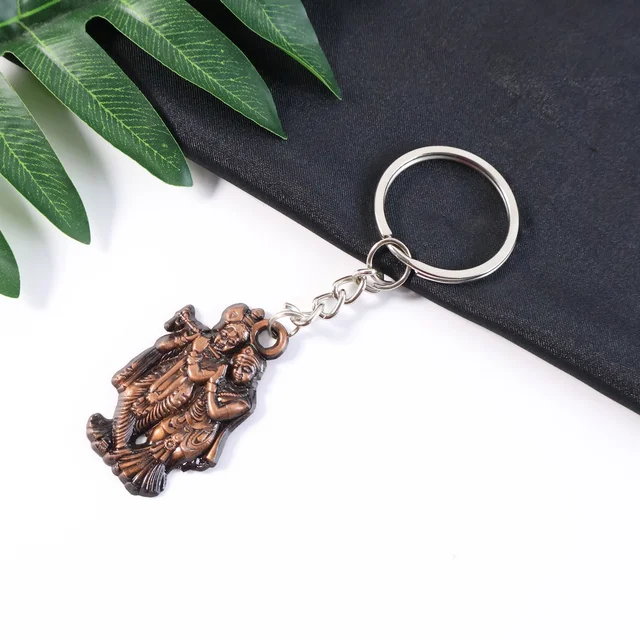 Radha Krishna Metal Keychain – Durable Spiritual Key Holder