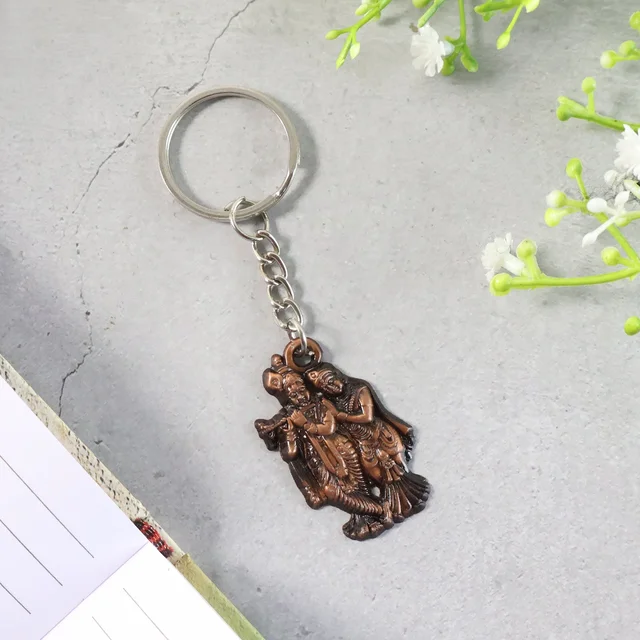 Radha Krishna Metal Keychain – Durable Spiritual Key Holder