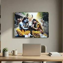 Radha Krishna Village Scene Wall Frame – Peaceful & Elegant Decor