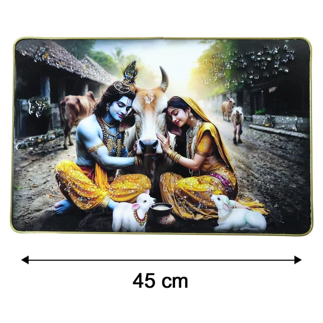Radha Krishna Village Scene Wall Frame – Peaceful & Elegant Decor