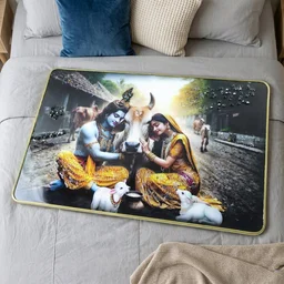 Radha Krishna Village Scene Wall Frame – Peaceful & Elegant Decor