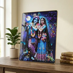 Radha Krishna Wall Frame – Divine Moonlight Artistic Decor