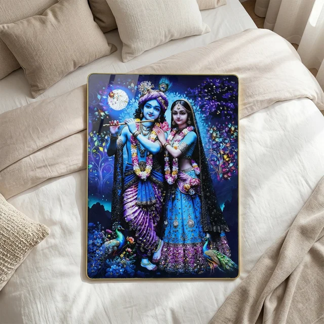 Radha Krishna Wall Frame – Divine Moonlight Artistic Decor