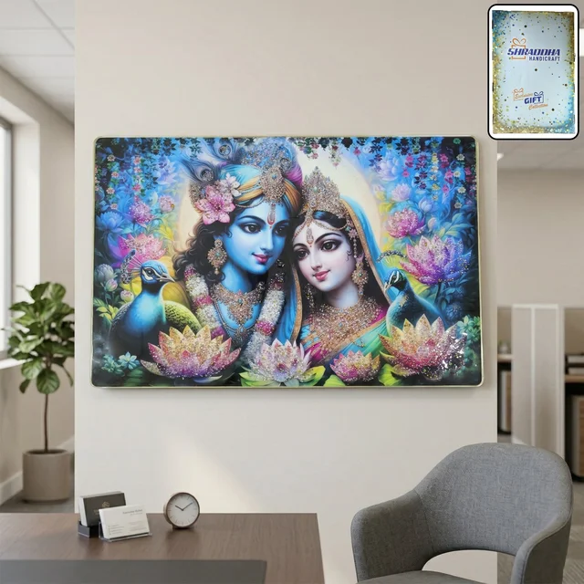Radha Krishna Wall Frame – Vibrant Spiritual Artwork for Home