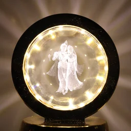 Radhe Krishna Crystal Ball Night Light – 360° Rotating LED Lamp
