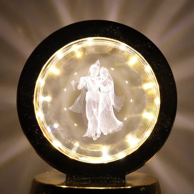 Radhe Krishna Crystal Ball Night Light – 360° Rotating LED Lamp