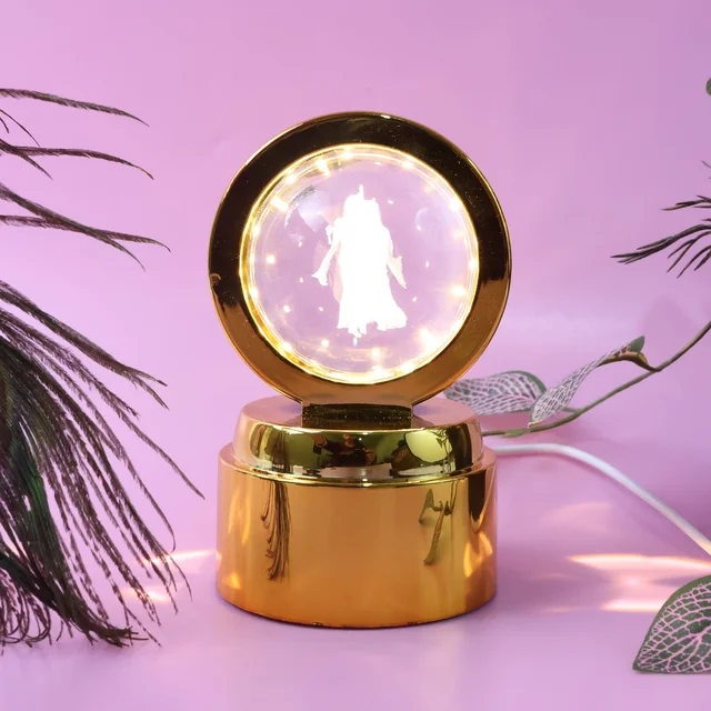 Radhe Krishna Crystal Ball Night Light – 360° Rotating LED Lamp
