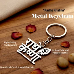 Radhe Krishna Metal Keychain – Durable Spiritual Key Holder
