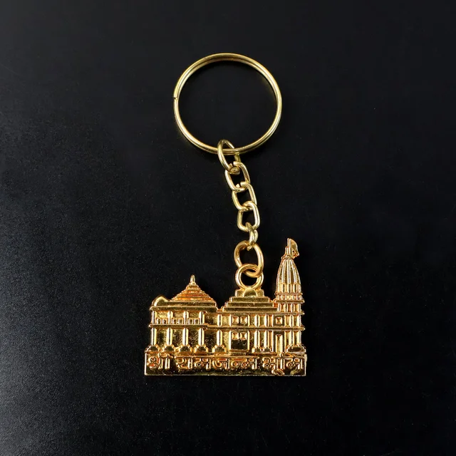 Ram Mandir Keychain – Premium Golden Metal Devotional Accessory