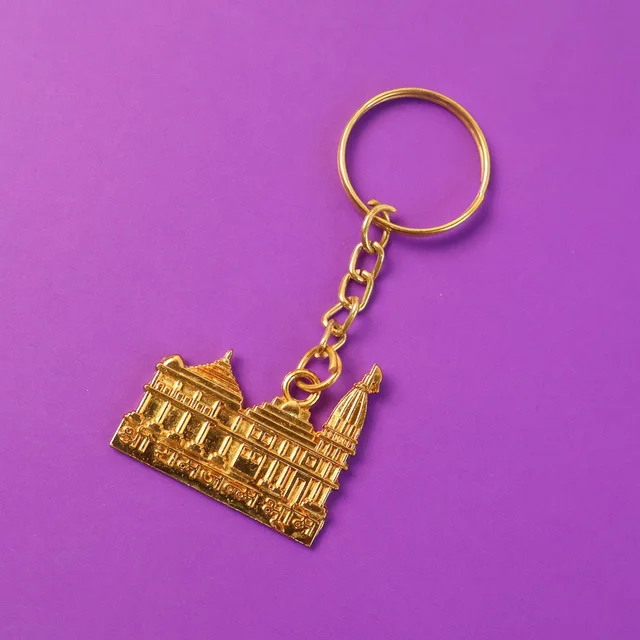 Ram Mandir Keychain – Premium Golden Metal Devotional Accessory