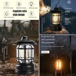 Rechargeable LED Camping Lantern – Retro Dimmable Light | Garden Vera