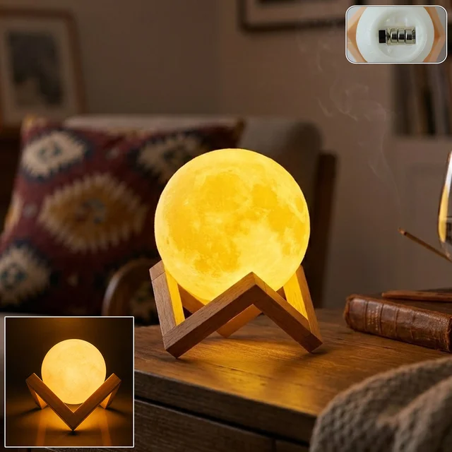 Rechargeable LED Moon Lamp – Soothing Ambient Light for Home