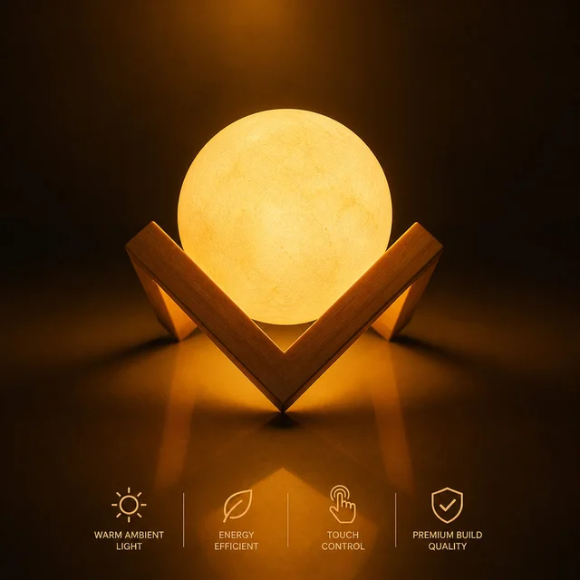 Rechargeable LED Moon Lamp – Soothing Ambient Light for Home