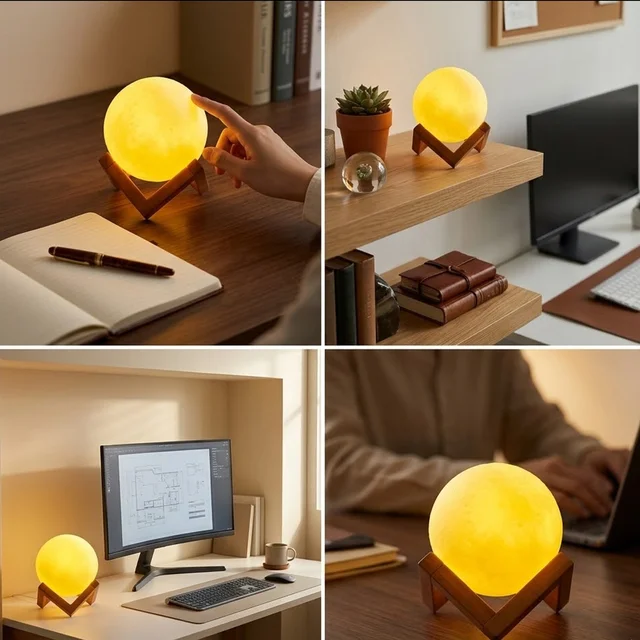 Rechargeable LED Moon Lamp – Soothing Ambient Light for Home