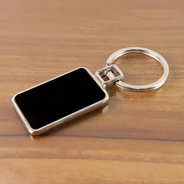 Rectangular Metal Keychain – Durable Black & Silver Design