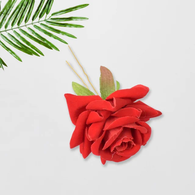 Red Rose Hair Clip – 12 Pc Bridal Flower Pins for Women | Calm & Curl
