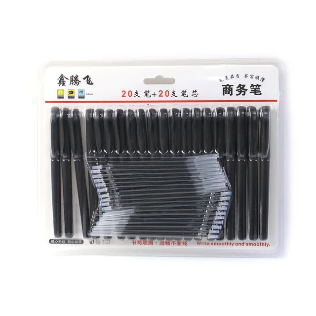 Refillable Black Marker Pen Set with 20 Pens & Extra Ink