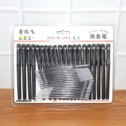 Refillable Black Marker Pen Set with 20 Pens & Extra Ink