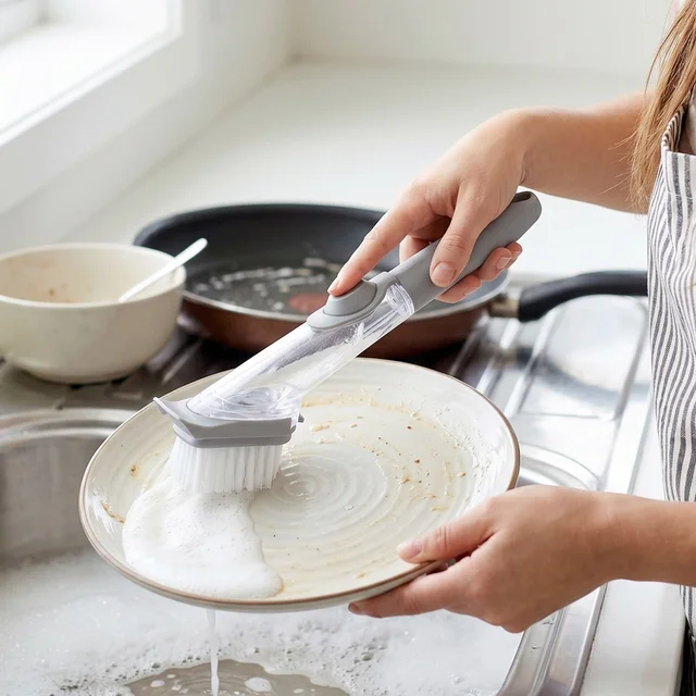 Refillable Soap Dispensing Dish Scrub Brush – Effortless & Hygienic Cleaning