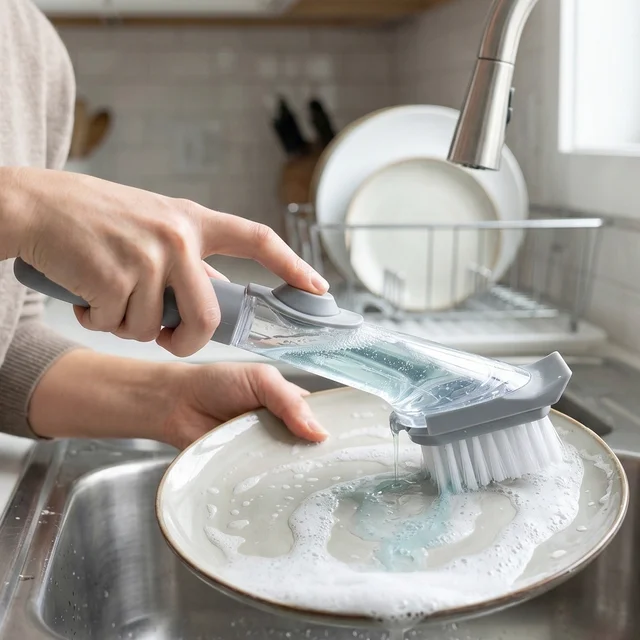 Refillable Soap Dispensing Dish Scrub Brush – Effortless & Hygienic Cleaning