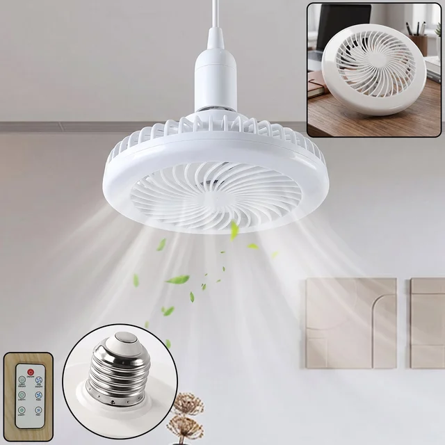 Remote Control Ceiling Fan with Light, E27 Socket LED Lamp Fan for Home (1 Set)
