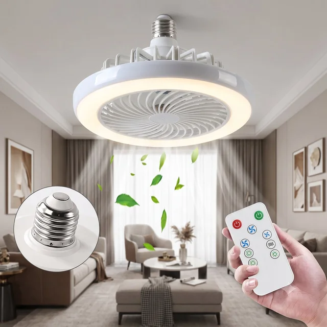 Remote Control Ceiling Fan with Light, E27 Socket LED Lamp Fan for Home (1 Set)